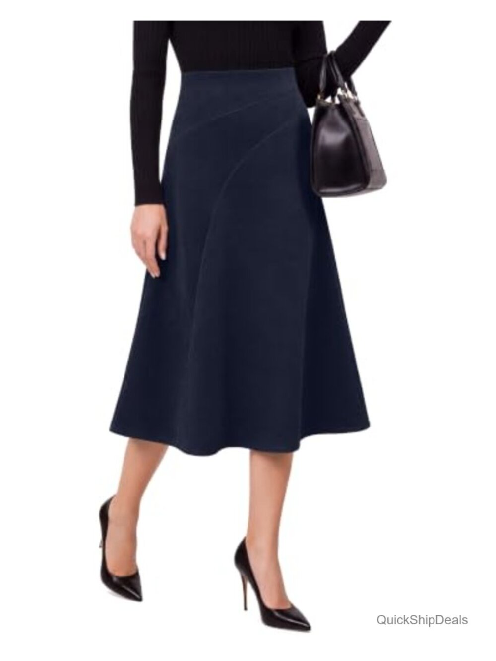 High Waisted Faux Suede A-Line Midi Skirt for Women